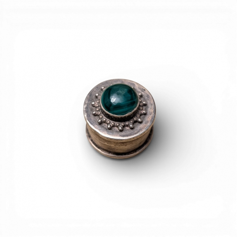 Petite boite ronde Malachite en argent 925