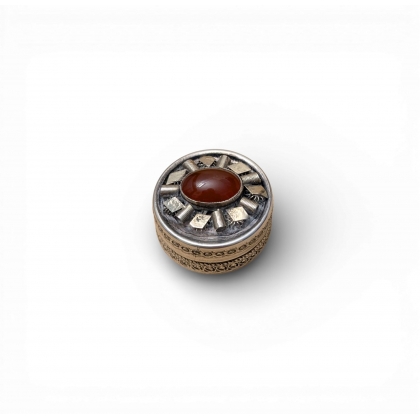 Petite boite ronde Cornaline en argent 800
