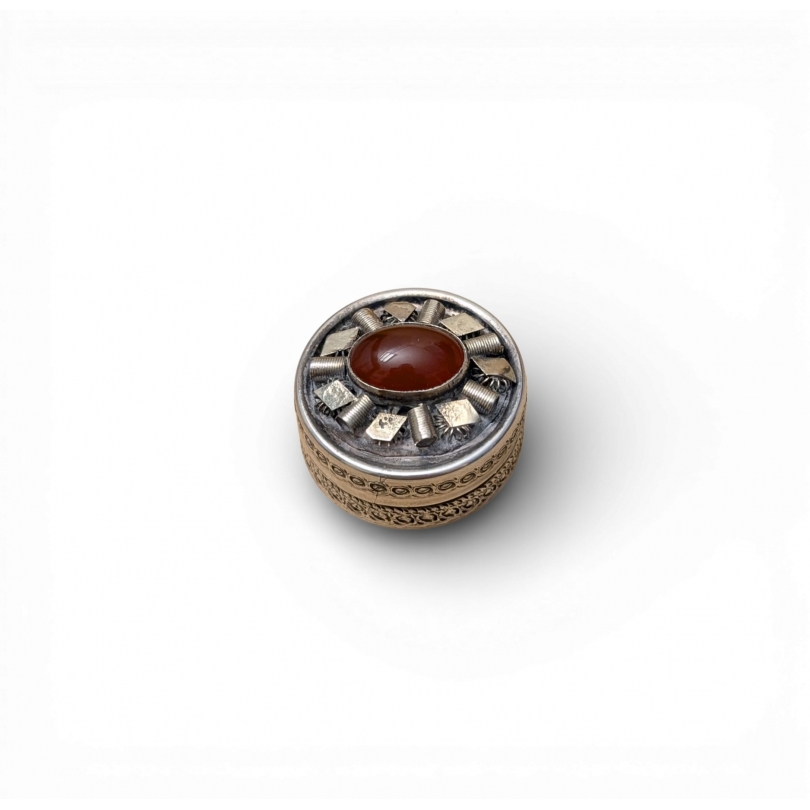 Petite boite ronde Cornaline en argent 800