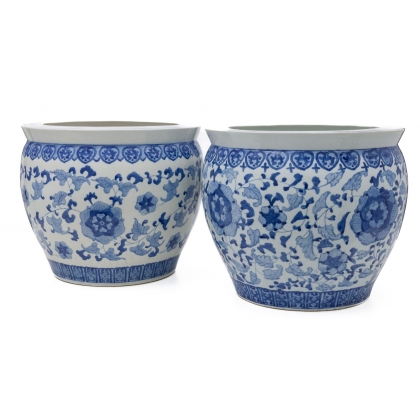 Paire de cache-pots Bleu blanc