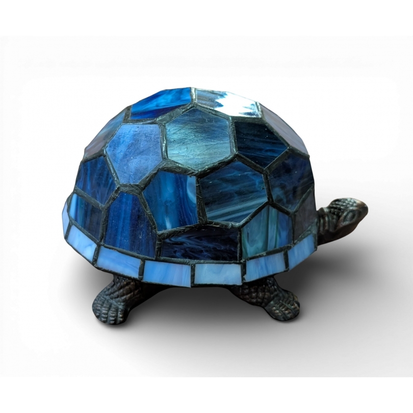 Lampe style Tiffany en forme de tortue, bleue