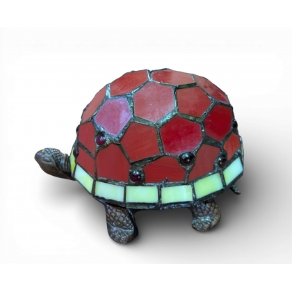 Lampe style Tiffany en forme de tortue, rouge
