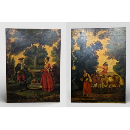 Paire de tableaux \"Scènes pastorales\"