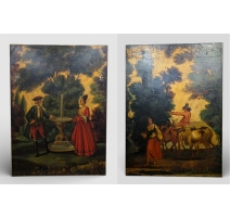 Paire de tableaux "Scènes pastorales"