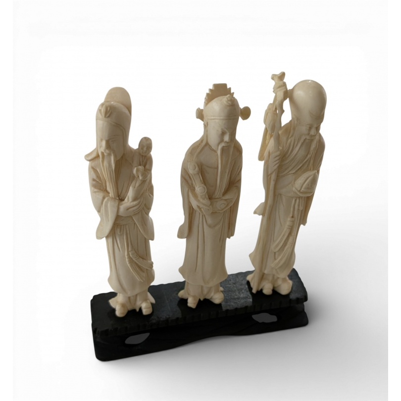 Okimono Fu Lu Shou en ivoire sculpté