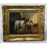 Tableau \"A l\'écurie\" signé KÜBLER L