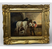 Tableau "A l'écurie" signé KÜBLER L