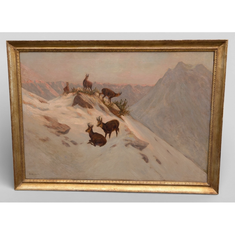 Tableau \"Chamois\" signé K. WENZEL