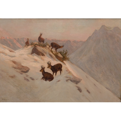 Tableau \"Chamois\" signé K. WENZEL