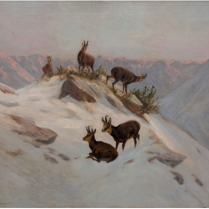 Tableau \"Chamois\" signé K. WENZEL