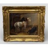 Tableau \"A l\'écurie\" signé AK