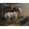 Tableau \"A l\'écurie\" signé AK