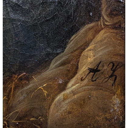 Tableau \"A l\'écurie\" signé AK