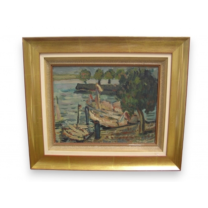 Peinture sur panneau dans cadre doré
