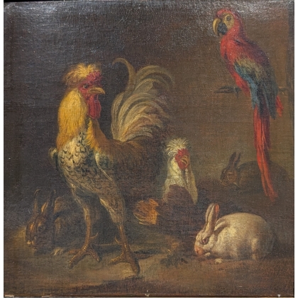 Tableau \"Basse-cour\" Ecole flammande