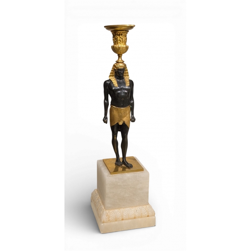 "Egyptian" candlestick in burnished and gilded bronze at  Moinat SA  - Antiques and home décor