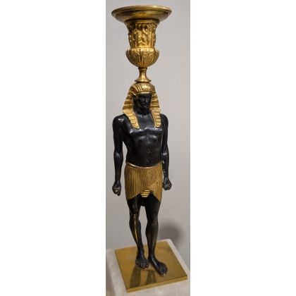 "Egyptian" candlestick in burnished and gilded bronze at  Moinat SA  - Antiques and home décor