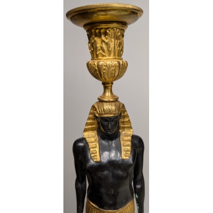 "Egyptian" candlestick in burnished and gilded bronze at  Moinat SA  - Antiques and home décor