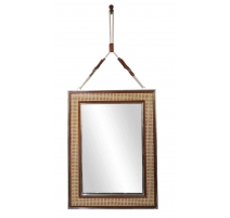 Miroir Palm beach, canné et cuir vintage