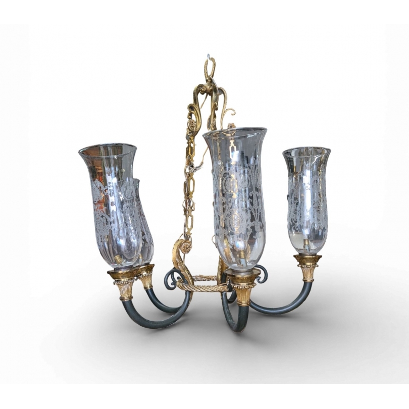 Lustre en bronze doré et noirci par Tisserant