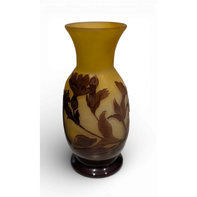 Vase bulbe Roses trémières signé GALLÉ