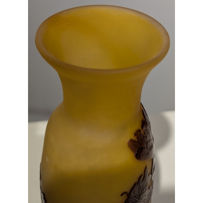 Vase bulbe Roses trémières signé GALLÉ