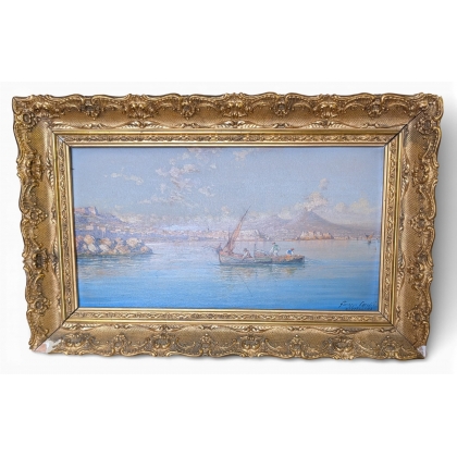 Tableau \"Vue de Naples\" signé CARELLI