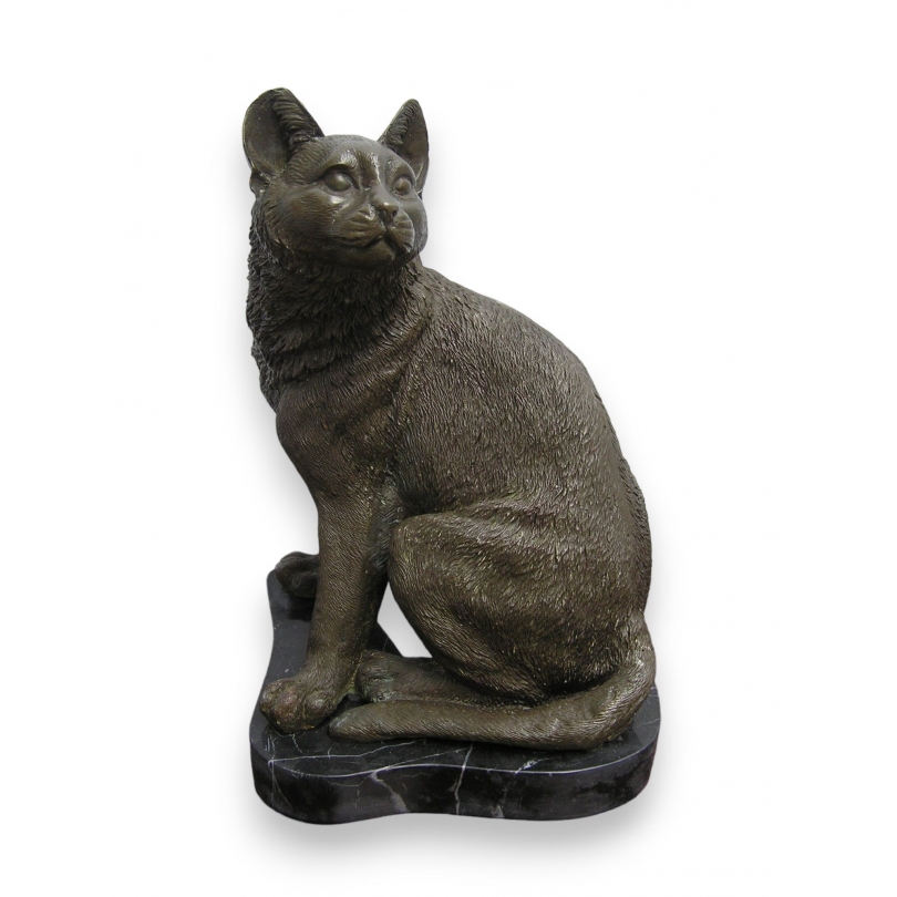 Bronze \"Chat assis\", socle en marbre