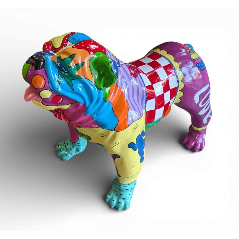 Bouledogue anglais en résine décor Pop Art