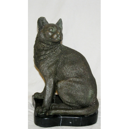 Bronze \"Chat assis\", socle en marbre