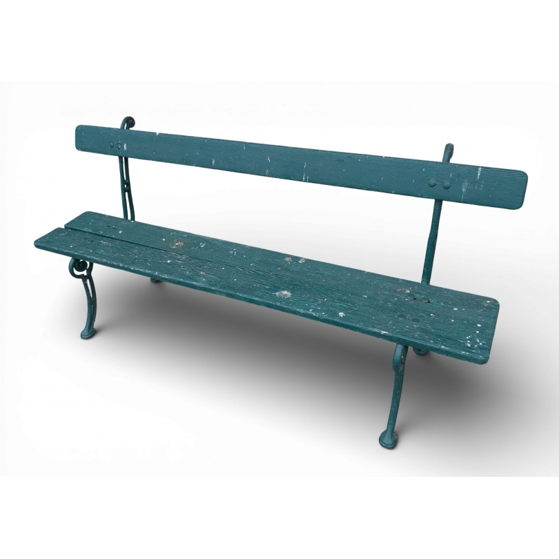 Banc de jardin en fonte et bois, peint vert