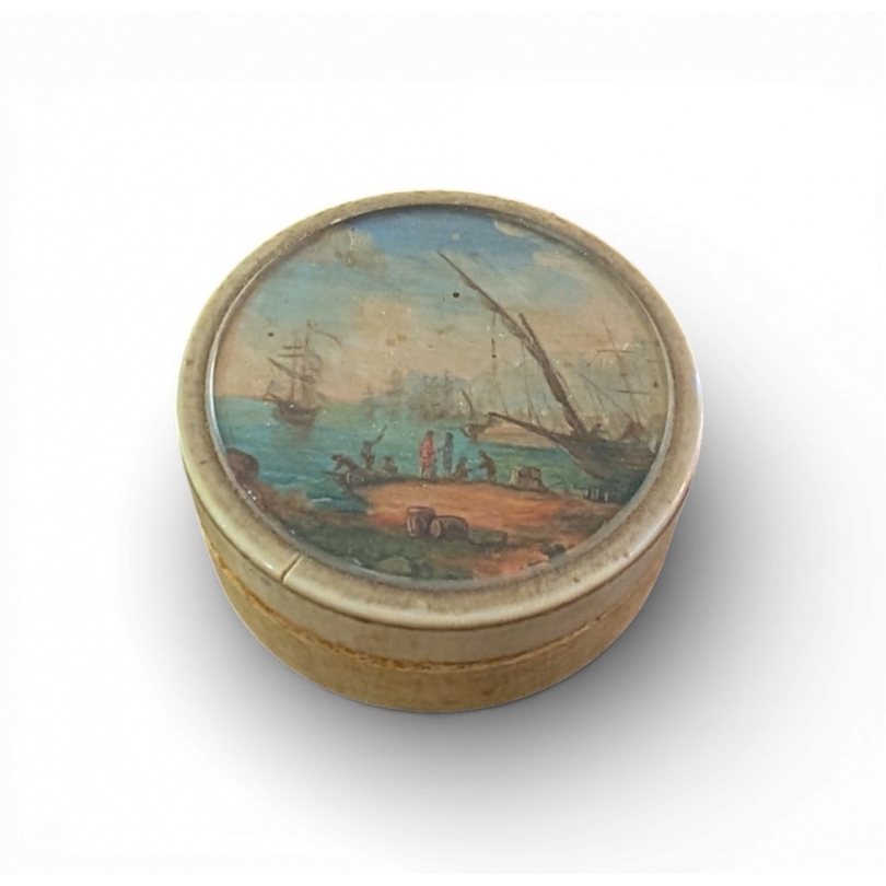 Round ivory box, ‘Miniature Port’