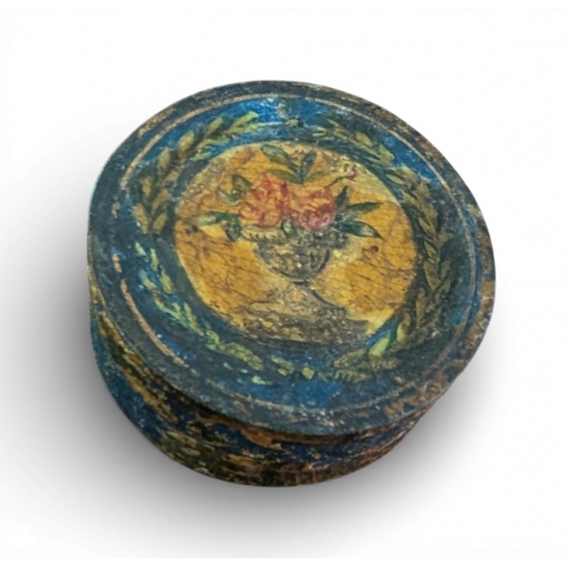 Boite ronde en bois peint Vase de fleurs