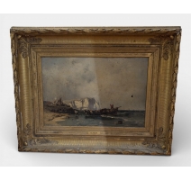 Tableau "Retour de pêche" signé C. HOGUET