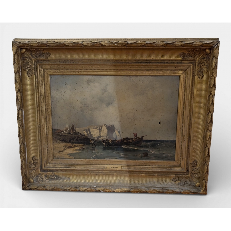 Tableau "Retour de pêche" signé C. HOGUET