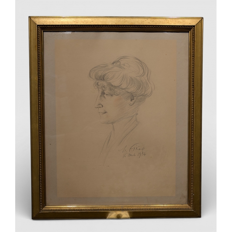 Dessin "Portrait de femme" signé