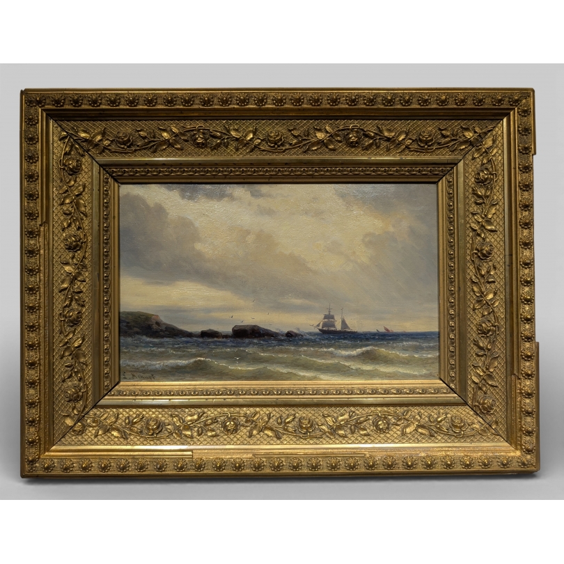 Tableau \"Bord de mer\" signé L. MENNET
