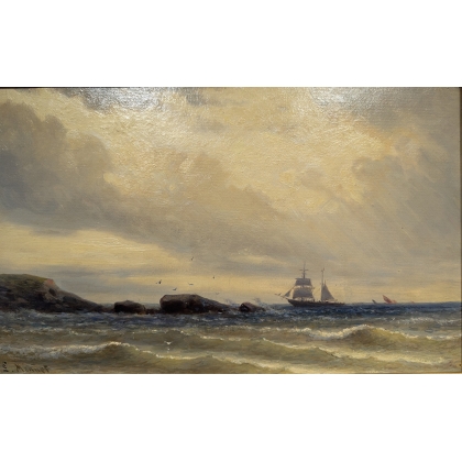 Tableau \"Bord de mer\" signé L. MENNET