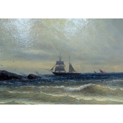 Tableau \"Bord de mer\" signé L. MENNET