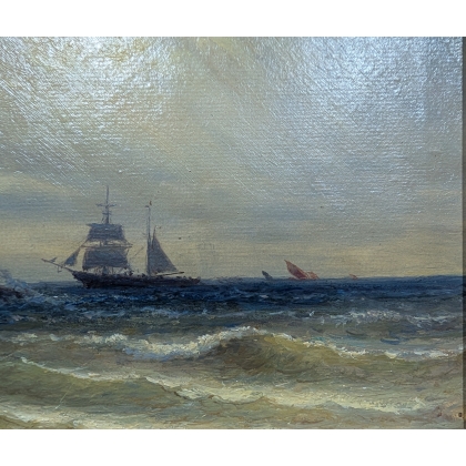 Tableau \"Bord de mer\" signé L. MENNET
