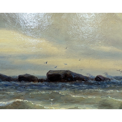 Tableau \"Bord de mer\" signé L. MENNET