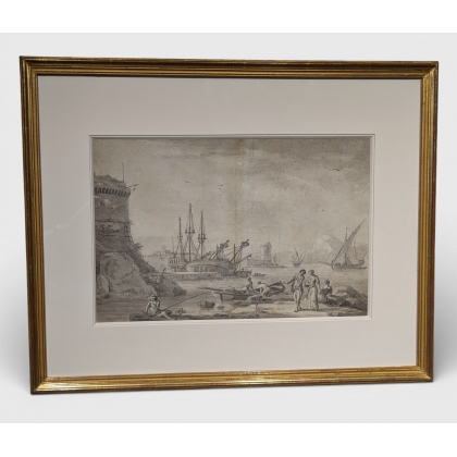 Dessin "Port" attibué à LACROIX DE MARSEILLE