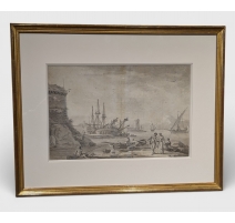 Dessin "Port" attibué à LACROIX DE MARSEILLE