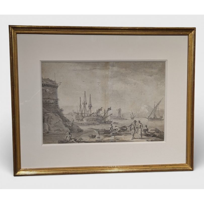 Dessin "Port" attibué à LACROIX DE MARSEILLE