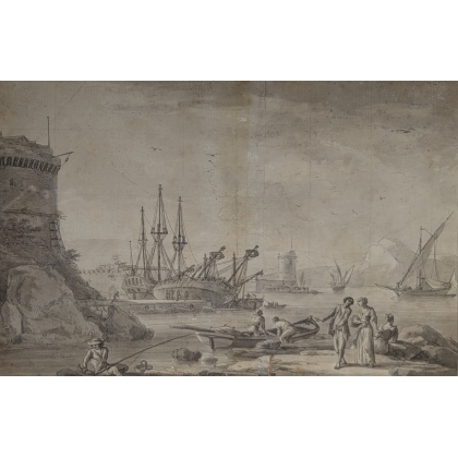 Dessin "Port" attibué à LACROIX DE MARSEILLE