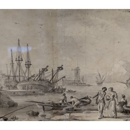 Dessin "Port" attibué à LACROIX DE MARSEILLE