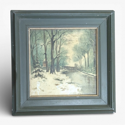 Catelle peinte \"Scène de neige\" signée N L AP