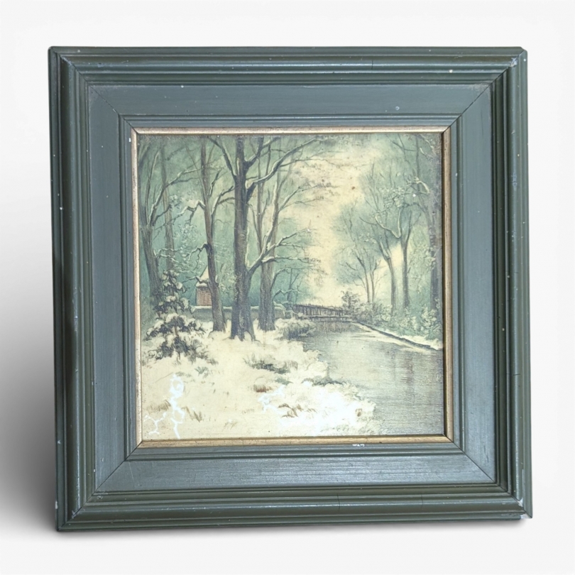 Catelle peinte \"Scène de neige\" signée N L AP