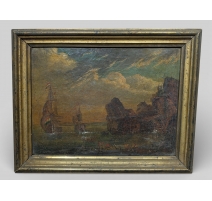 Tableau "Paysage animé de bord de mer"
