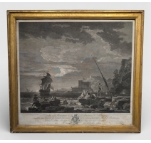 Gravure "Le Calme sur le bord de mer" par VERNET